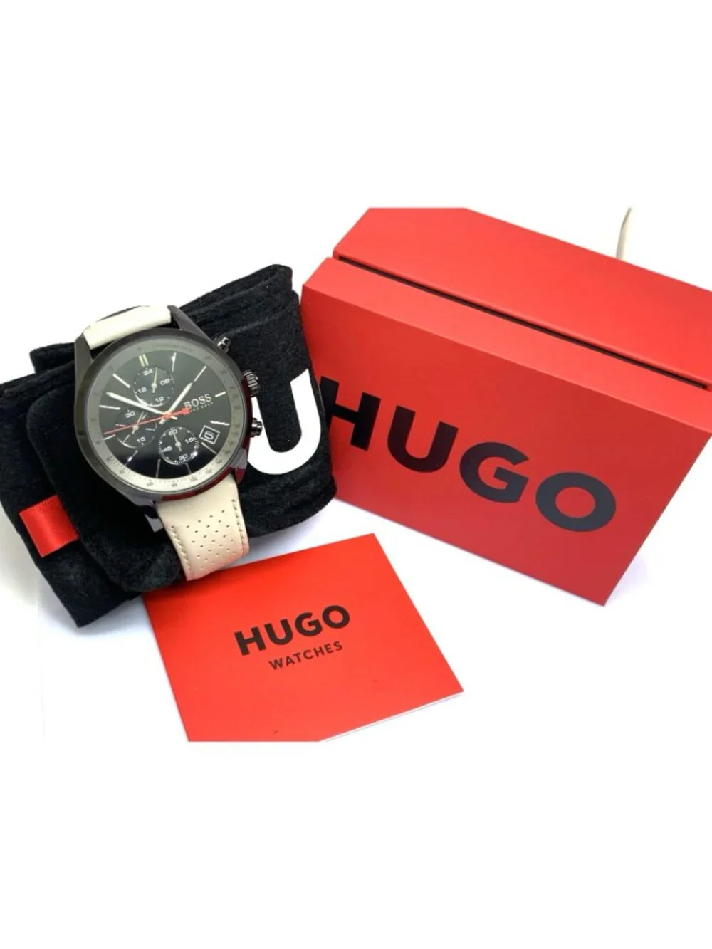 Hugo Boss Men's Watch 1513562 Quartz Chronograph Black Dial Leather Band 44mm